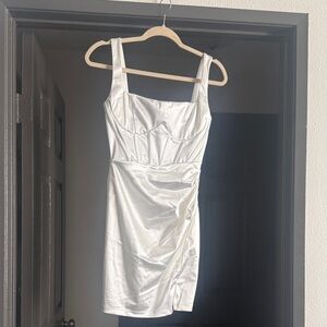 Satin Square-Neck White Mini Dress